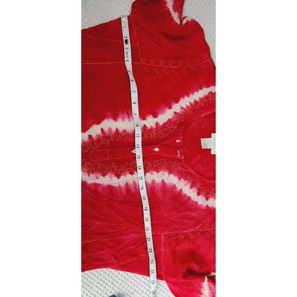 Soft Surroundings 100% Silk Hot Pink Red Tie Dye Button Up Tunic Top Size M - Picture 6 of 9